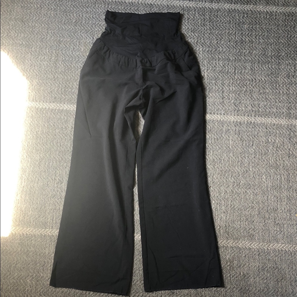 Women's Black Straight-Leg Maternity/Jumpsuit Pants with Fold-Over Waist - Picture 2 of 10